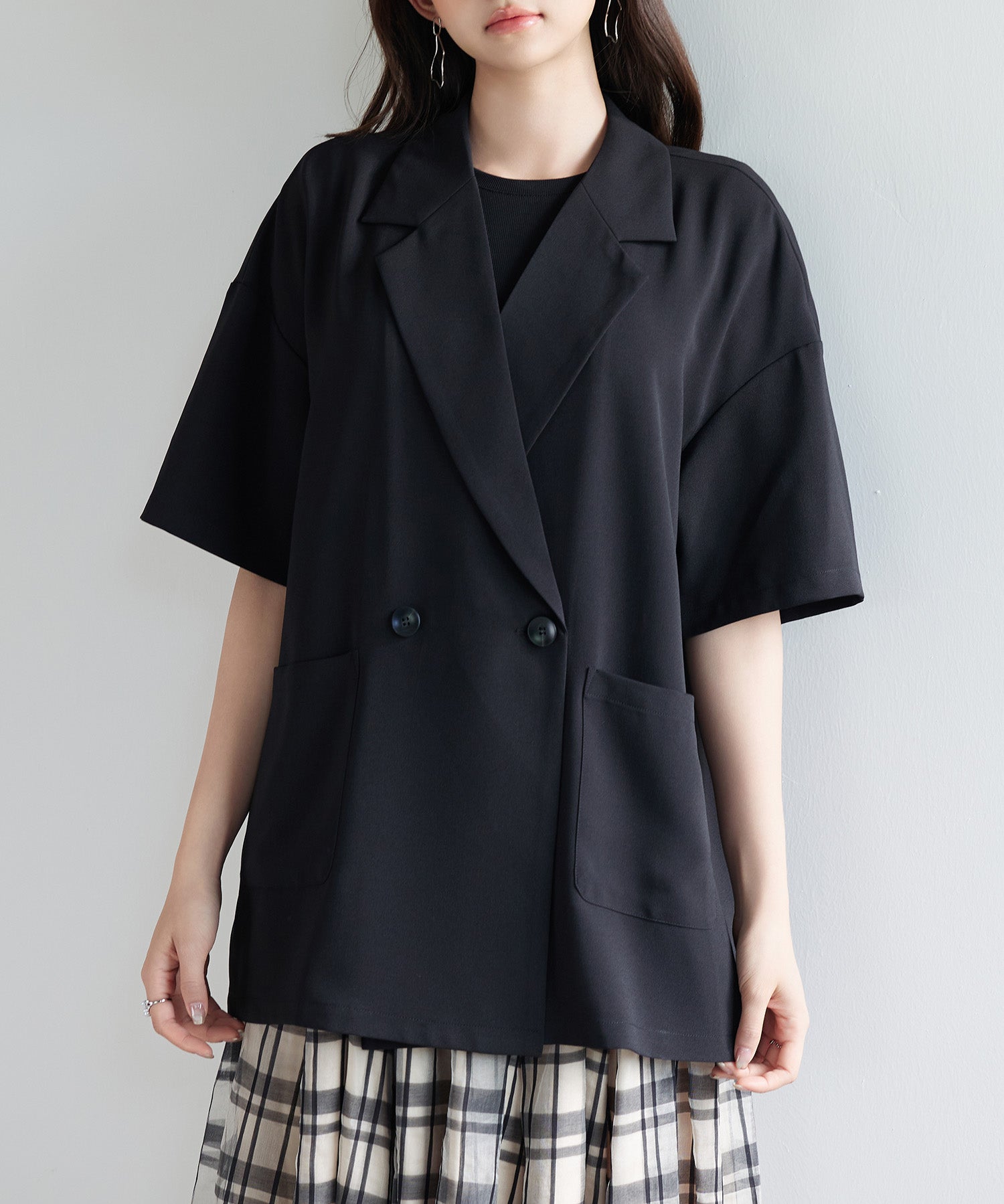 テーラード半袖ジャケットsdp0314 ブラック