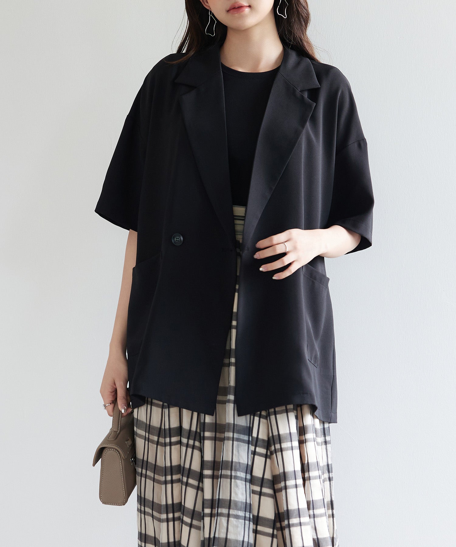 テーラード半袖ジャケットsdp0314 ブラック