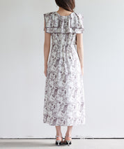 ラッフルカラー花柄ロングワンピースsdp0315 グレー