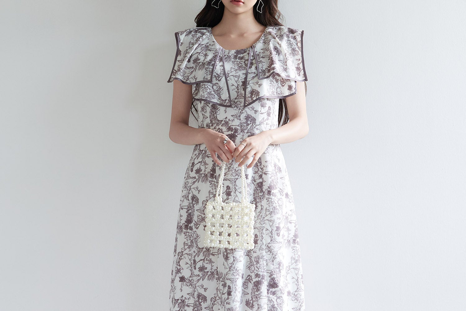 ラッフルカラー花柄ロングワンピースsdp0315 グレー