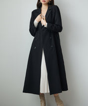 テーラードダブルブレストロングトレンチコートsdp0316 ブラック