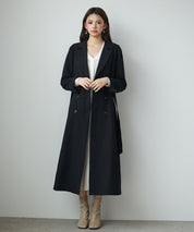 テーラードダブルブレストロングトレンチコートsdp0316 ブラック