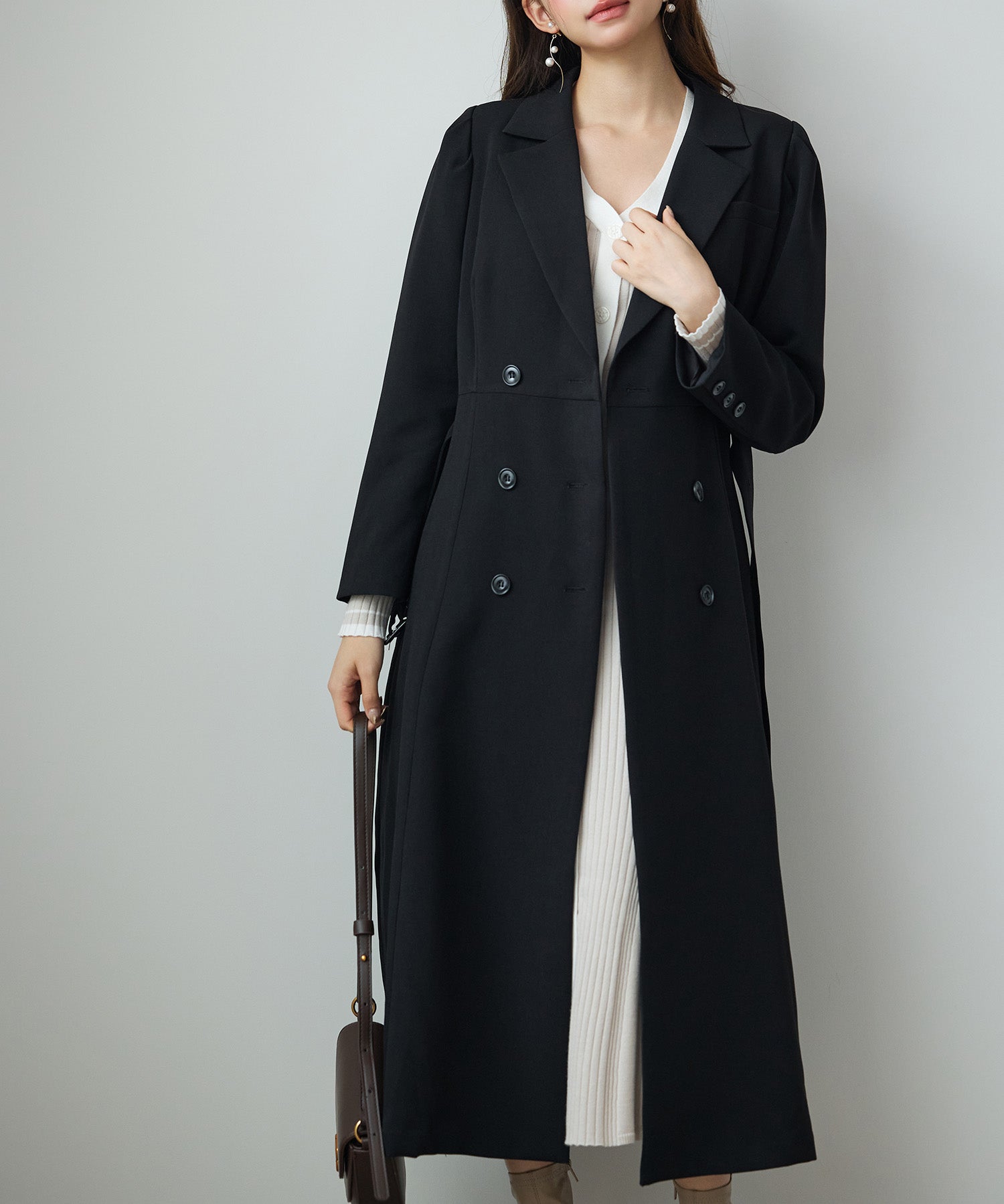 テーラードダブルブレストロングトレンチコートsdp0316 ブラック