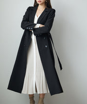 テーラードダブルブレストロングトレンチコートsdp0316 ブラック