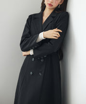 テーラードダブルブレストロングトレンチコートsdp0316 ブラック