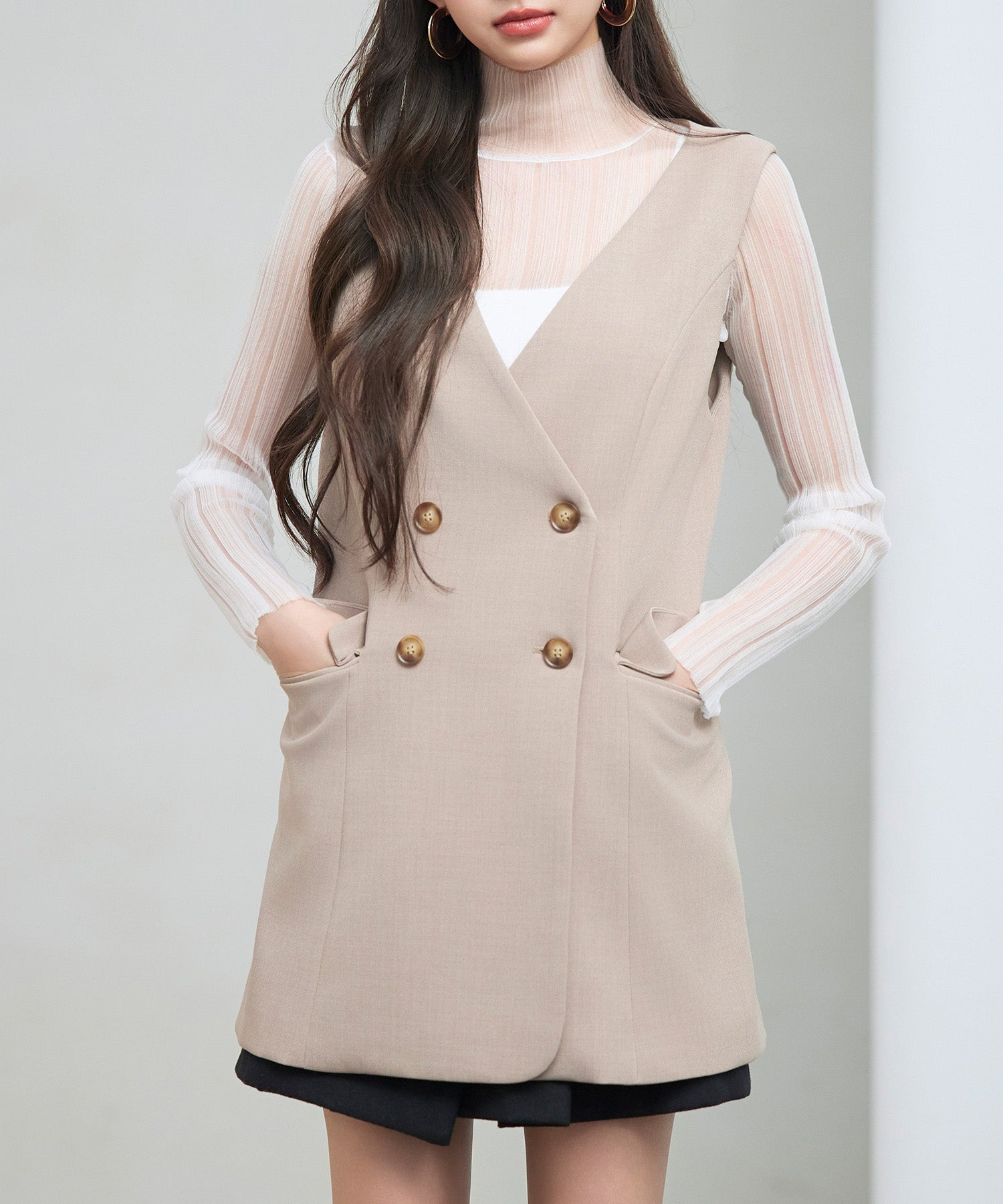 ノーカラーダブルブレストベストsdp0317 ベージュ – [公式]SAISON DE