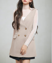 ノーカラーダブルブレストベストsdp0317 ベージュ