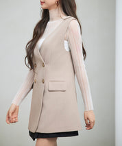 ノーカラーダブルブレストベストsdp0317 ベージュ