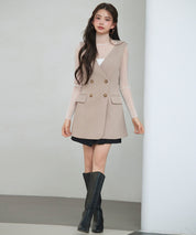 ノーカラーダブルブレストベストsdp0317 ベージュ