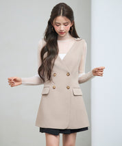 ノーカラーダブルブレストベストsdp0317 ベージュ