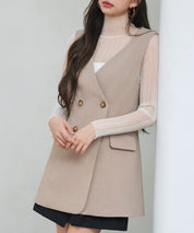 ノーカラーダブルブレストベストsdp0317 ベージュ