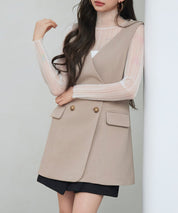 ノーカラーダブルブレストベストsdp0317 ベージュ