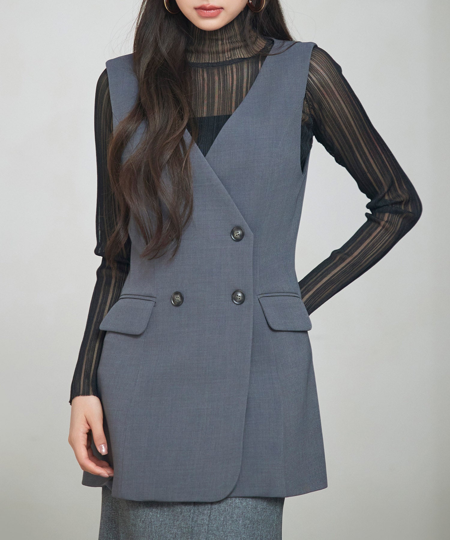 ノーカラーダブルブレストベストsdp0317-102-365