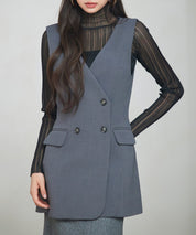 ノーカラーダブルブレストベストsdp0317-102-365