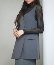 ノーカラーダブルブレストベストsdp0317 チャコール