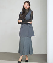 ノーカラーダブルブレストベストsdp0317 チャコール