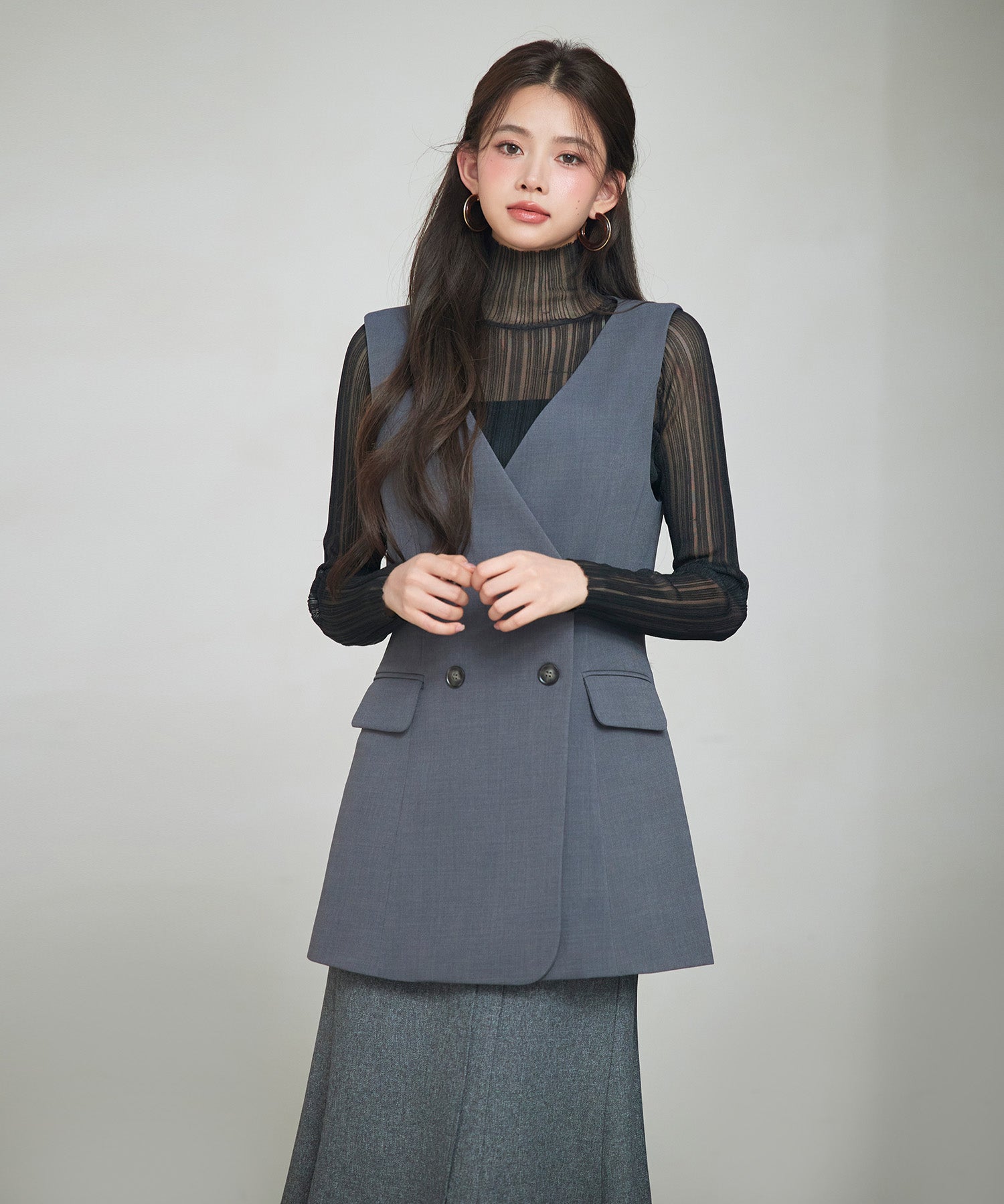 ノーカラーダブルブレストベストsdp0317 チャコール