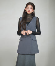 ノーカラーダブルブレストベストsdp0317 チャコール