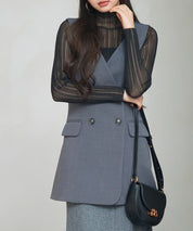 ノーカラーダブルブレストベストsdp0317 チャコール