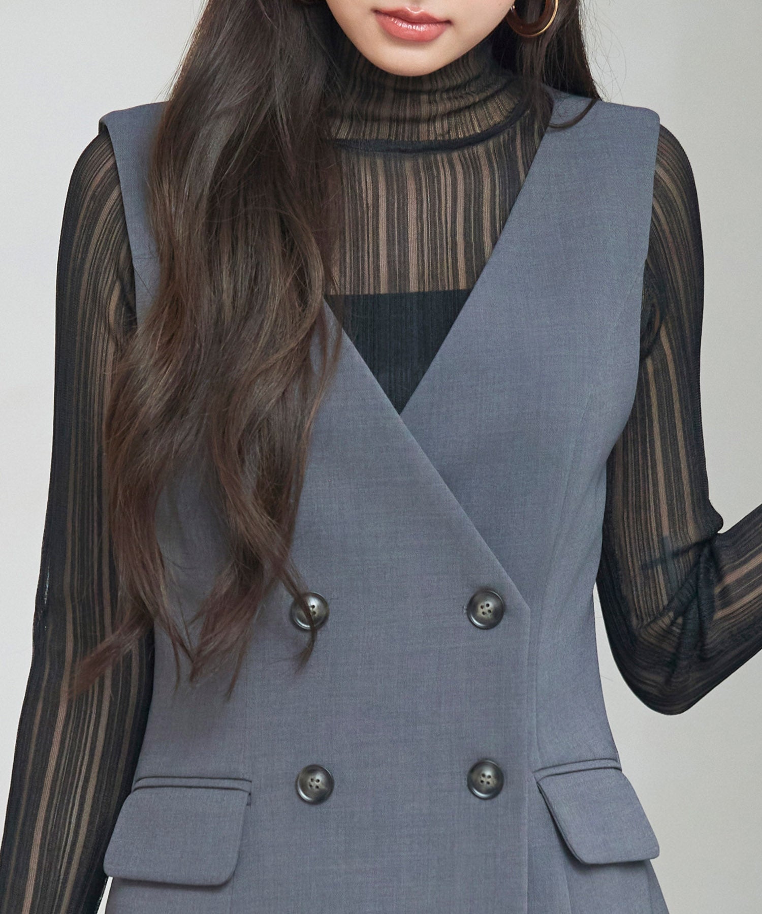 ノーカラーダブルブレストベストsdp0317 チャコール