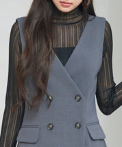 ノーカラーダブルブレストベストsdp0317 チャコール