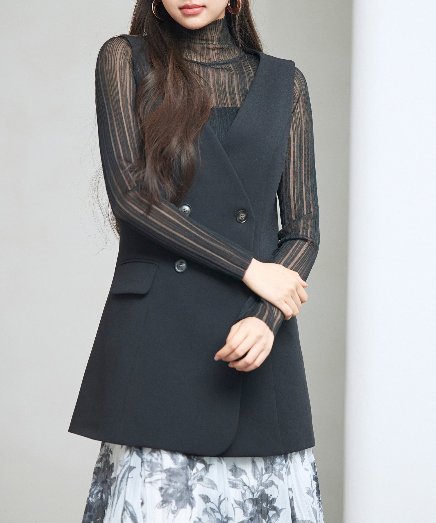 ノーカラーダブルブレストベストsdp0317 ブラック