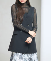 ノーカラーダブルブレストベストsdp0317 ブラック