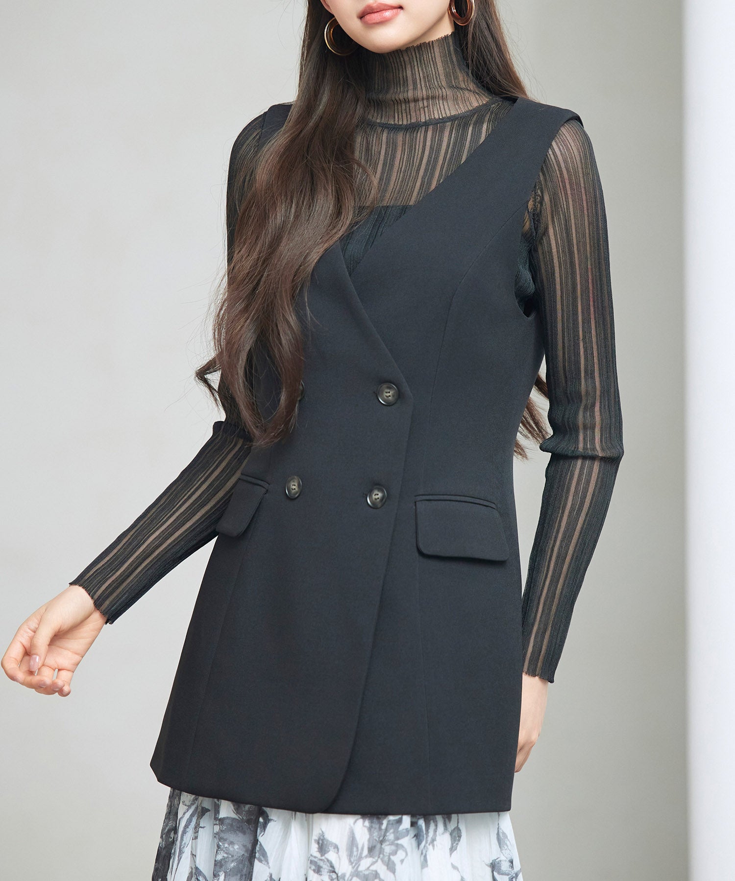 ノーカラーダブルブレストベストsdp0317-102-8