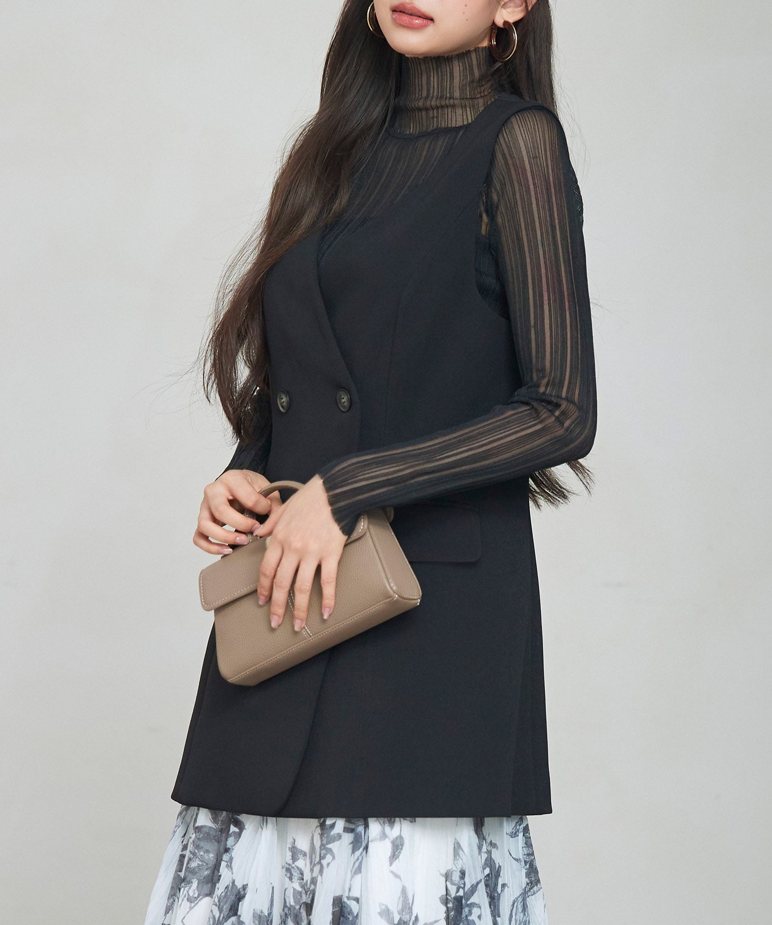 ノーカラーダブルブレストベストsdp0317 ブラック