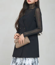 ノーカラーダブルブレストベストsdp0317 ブラック