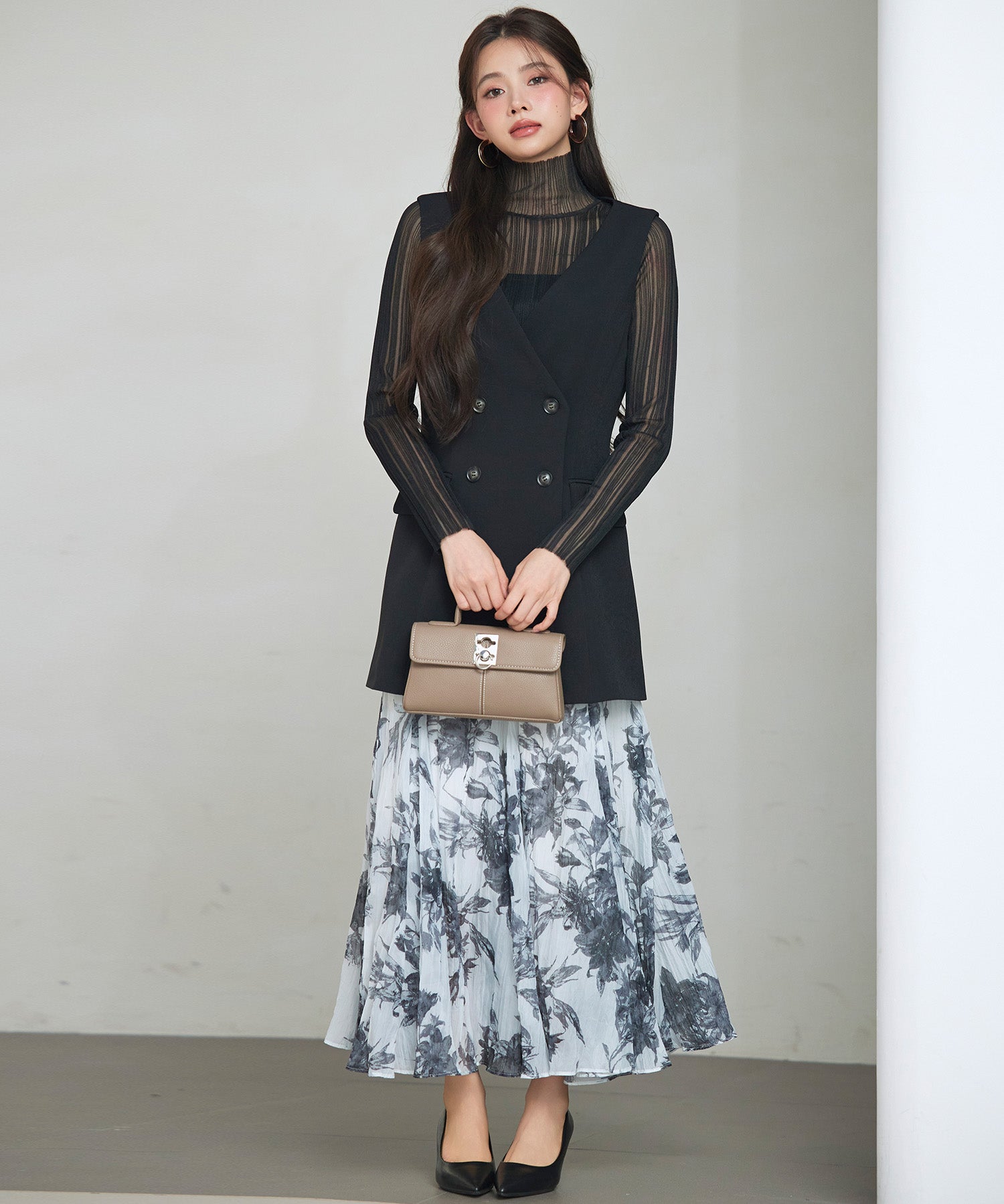 ノーカラーダブルブレストベストsdp0317 ブラック