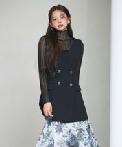 ノーカラーダブルブレストベストsdp0317 ブラック