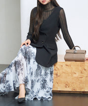 ノーカラーダブルブレストベストsdp0317 ブラック