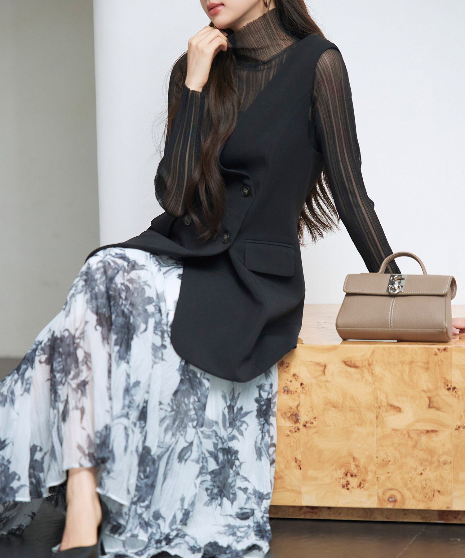 ノーカラーダブルブレストベストsdp0317 ブラック