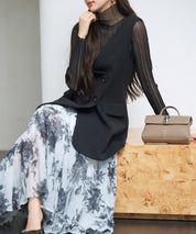 ノーカラーダブルブレストベストsdp0317 ブラック