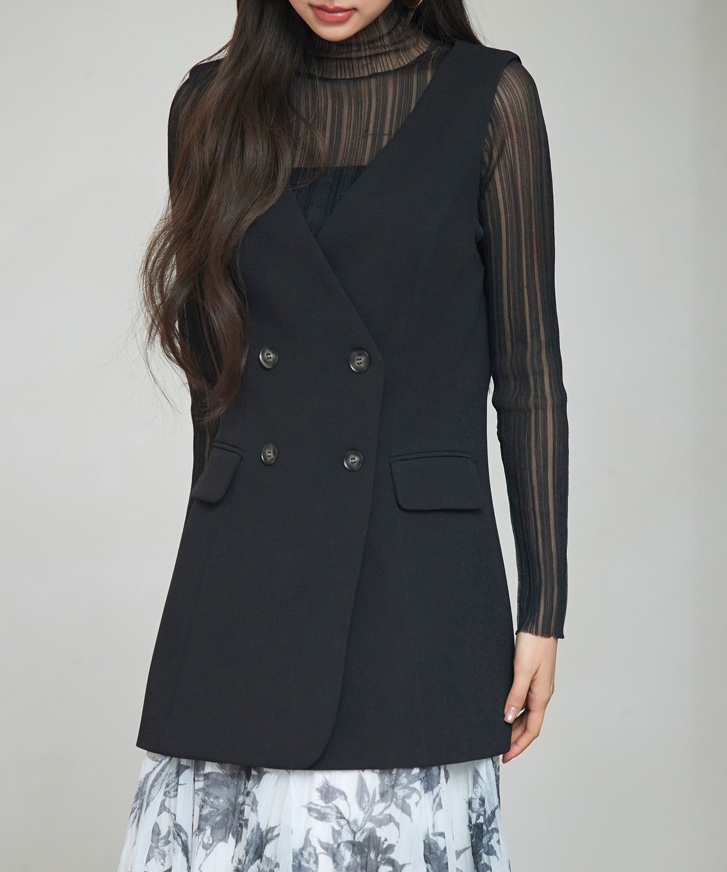 ノーカラーダブルブレストベストsdp0317 ブラック