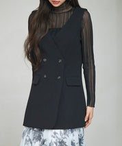 ノーカラーダブルブレストベストsdp0317 ブラック