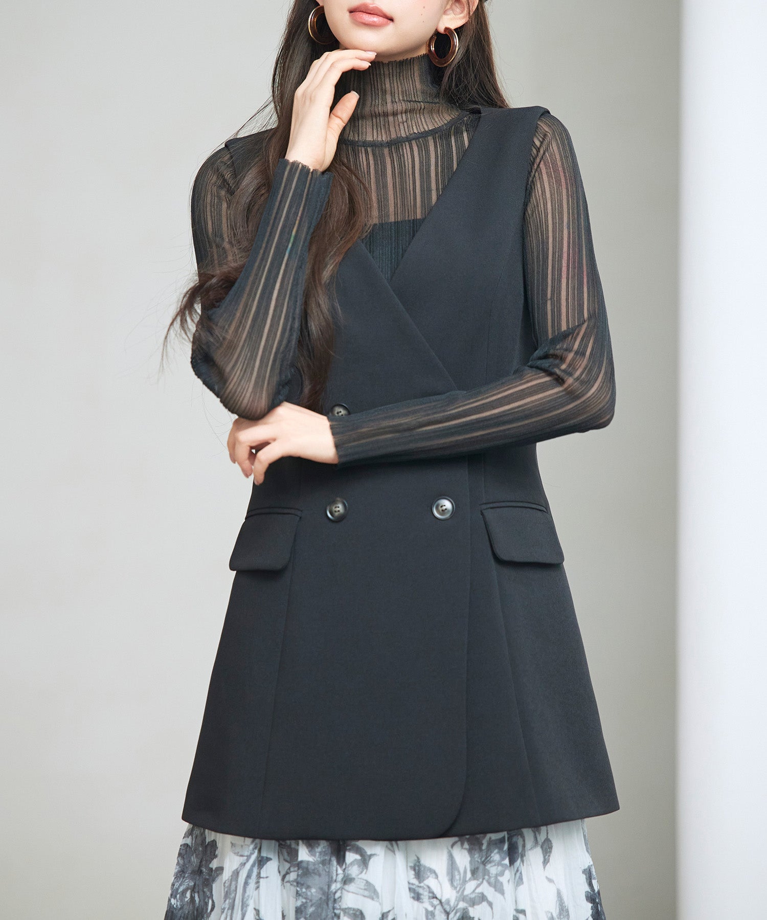 ノーカラーダブルブレストベストsdp0317 ブラック