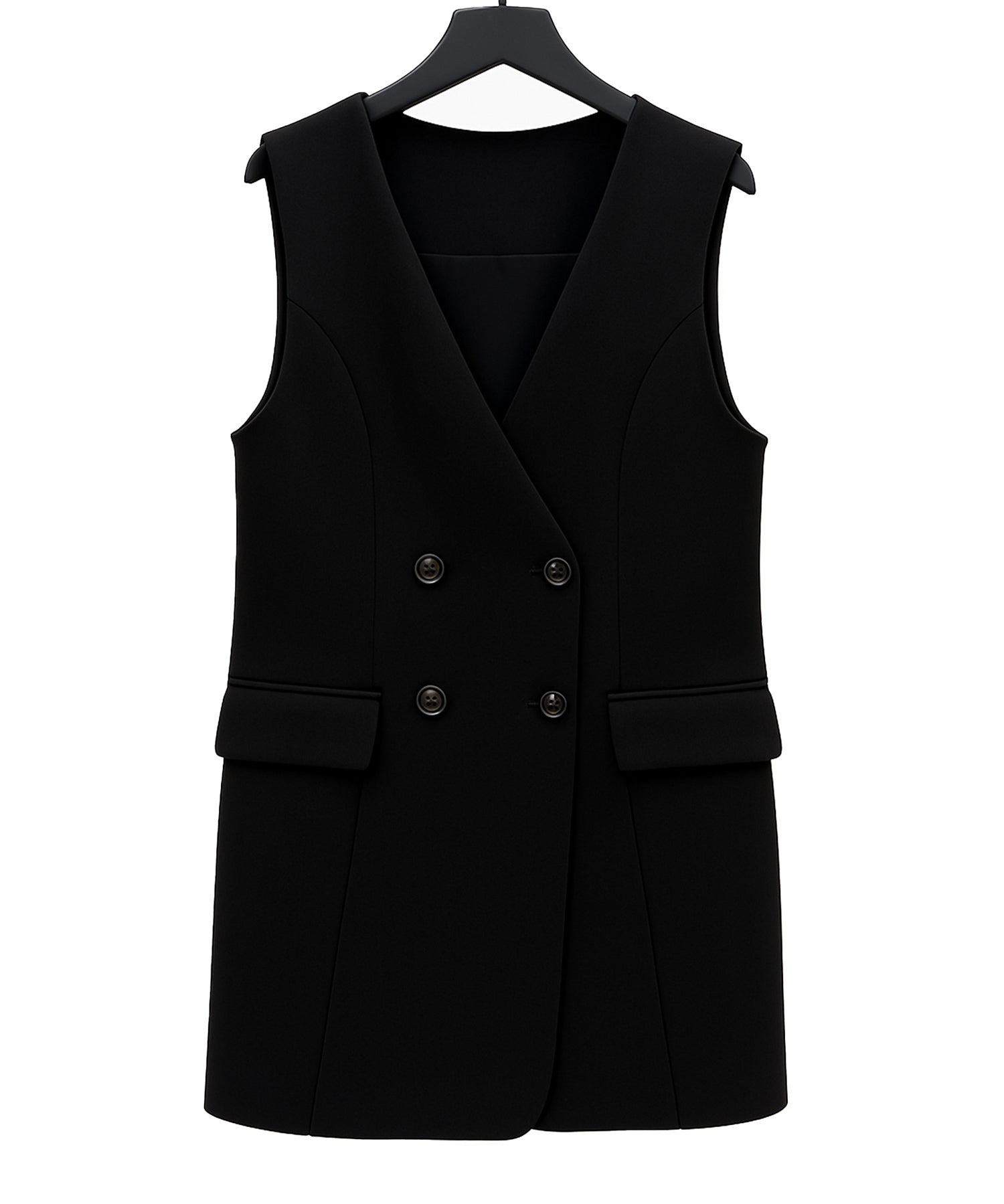 ノーカラーダブルブレストベストsdp0317 ブラック