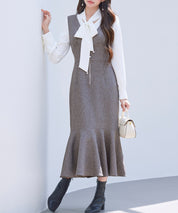 トランペットラインのマーメイドロングワンピースsdp0318 ブラウン