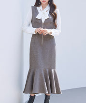 トランペットラインのマーメイドロングワンピースsdp0318 ブラウン