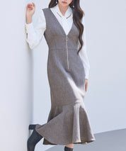 トランペットラインのマーメイドロングワンピースsdp0318 ブラウン