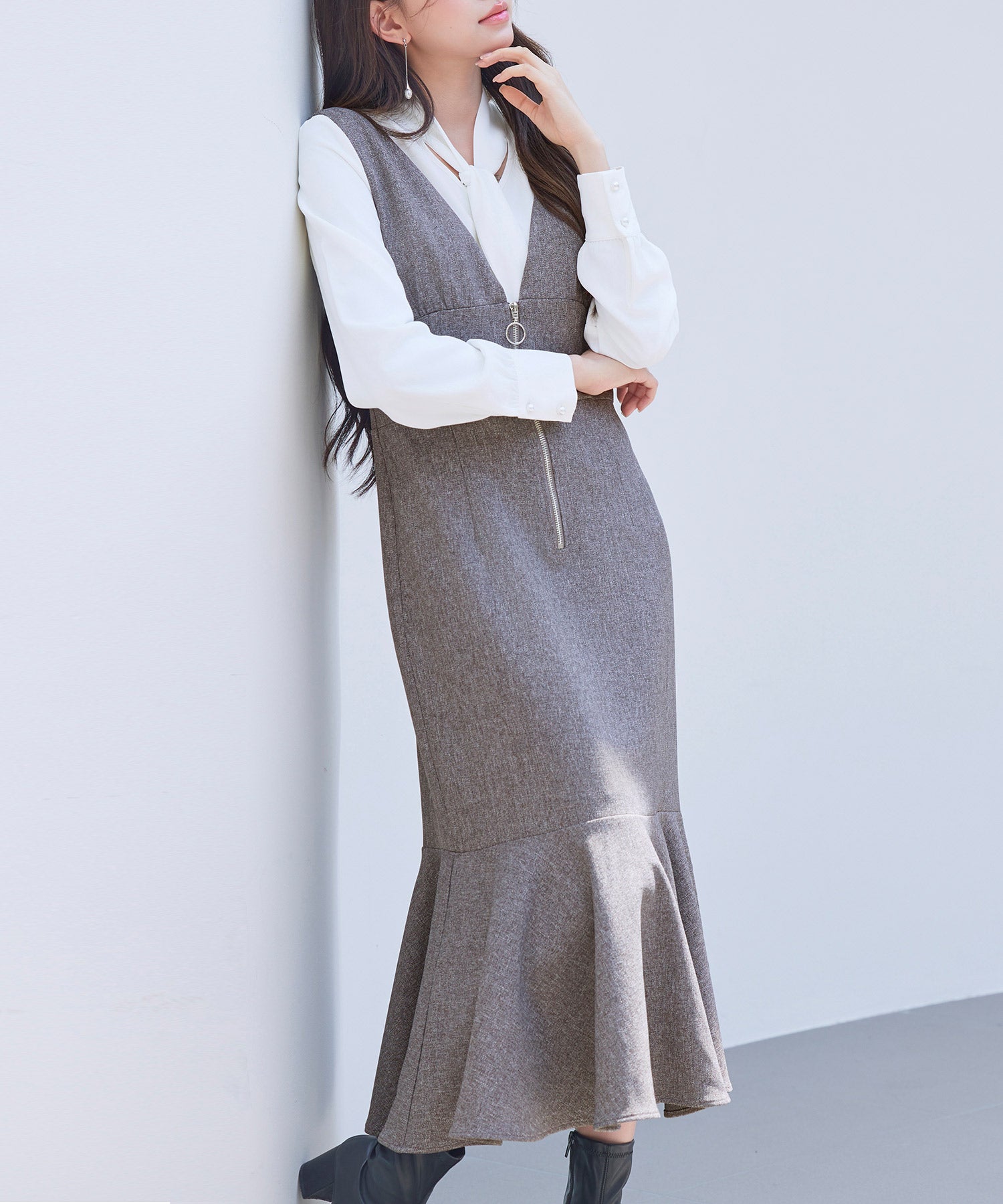 トランペットラインのマーメイドロングワンピースsdp0318 ブラウン