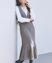 トランペットラインのマーメイドロングワンピースsdp0318 ブラウン