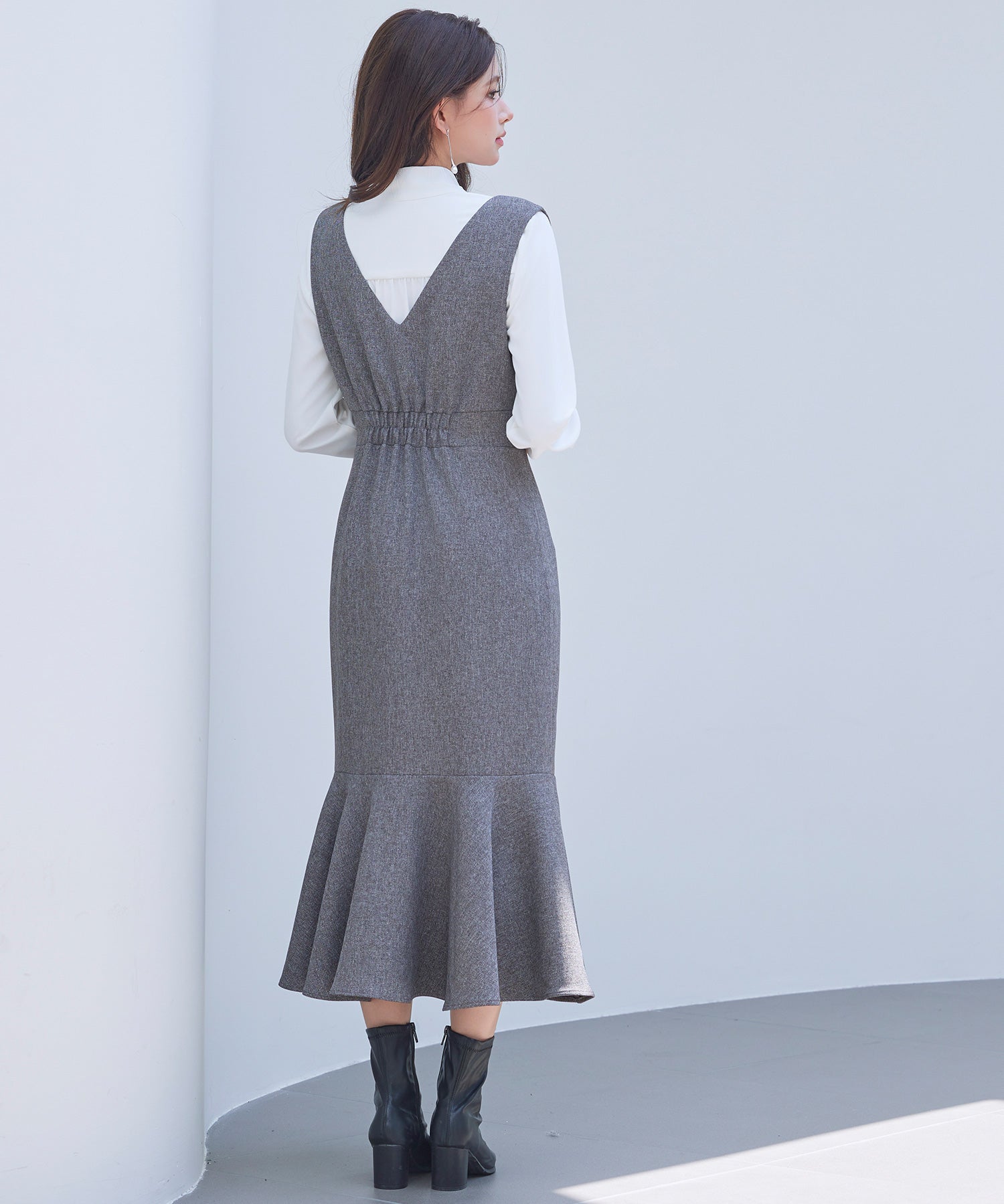 トランペットラインのマーメイドロングワンピースsdp0318 ブラウン