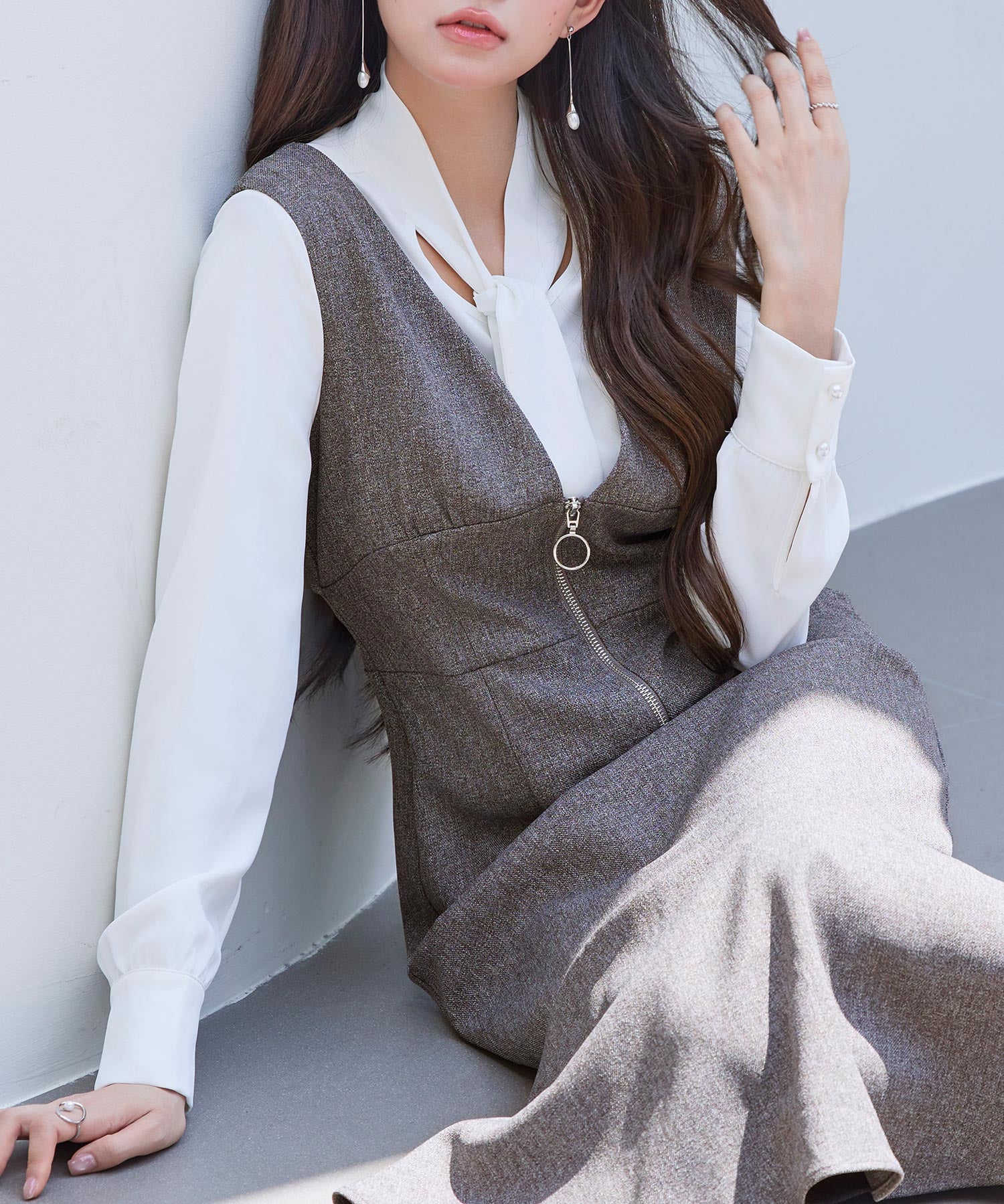 トランペットラインのマーメイドロングワンピースsdp0318 ブラウン