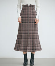 チェックのハイウエストロングスカートsdp0319 ブラウン