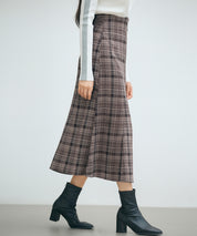 チェックのハイウエストロングスカートsdp0319 ブラウン