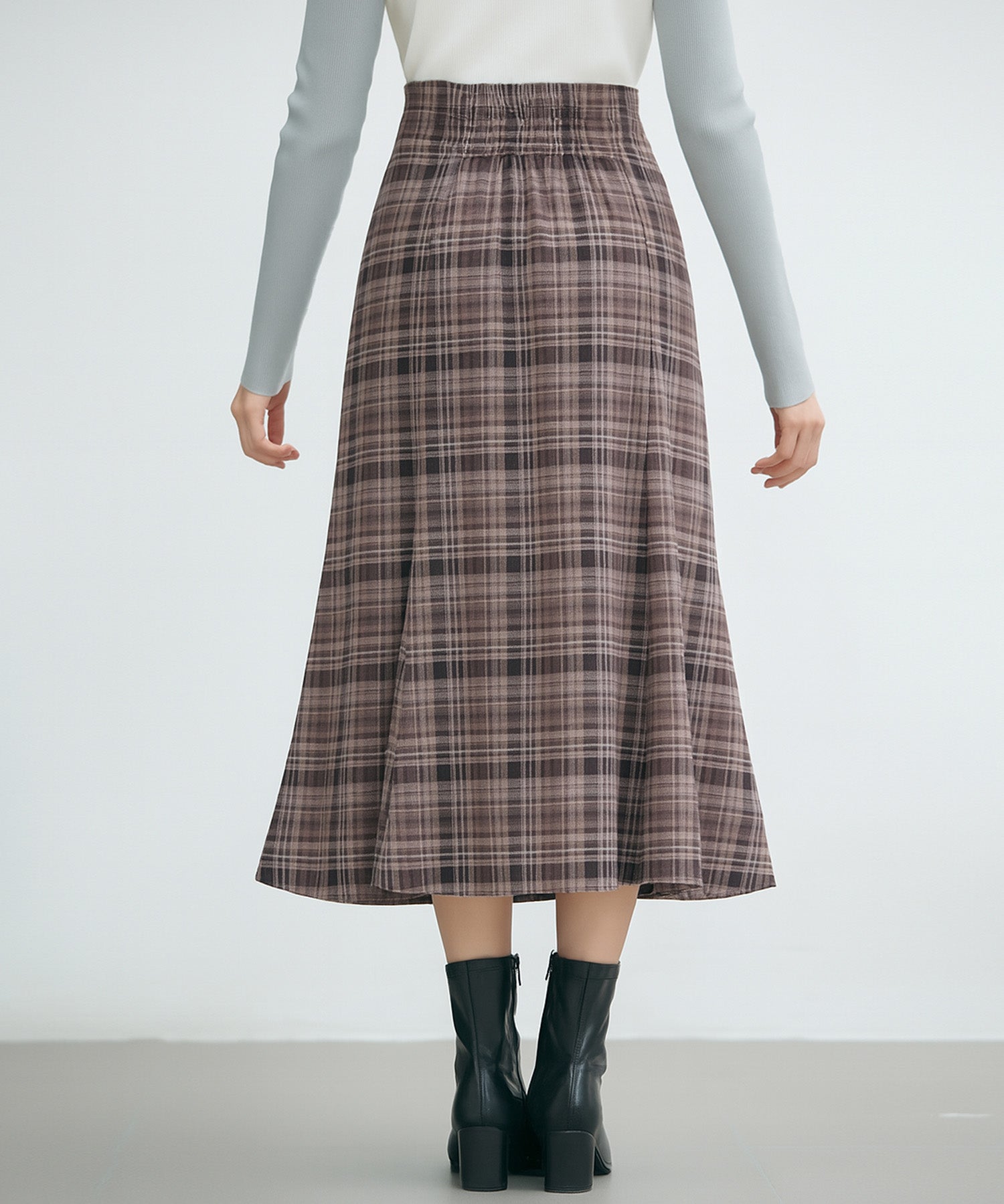 チェックのハイウエストロングスカートsdp0319 ブラウン