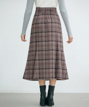 チェックのハイウエストロングスカートsdp0319 ブラウン